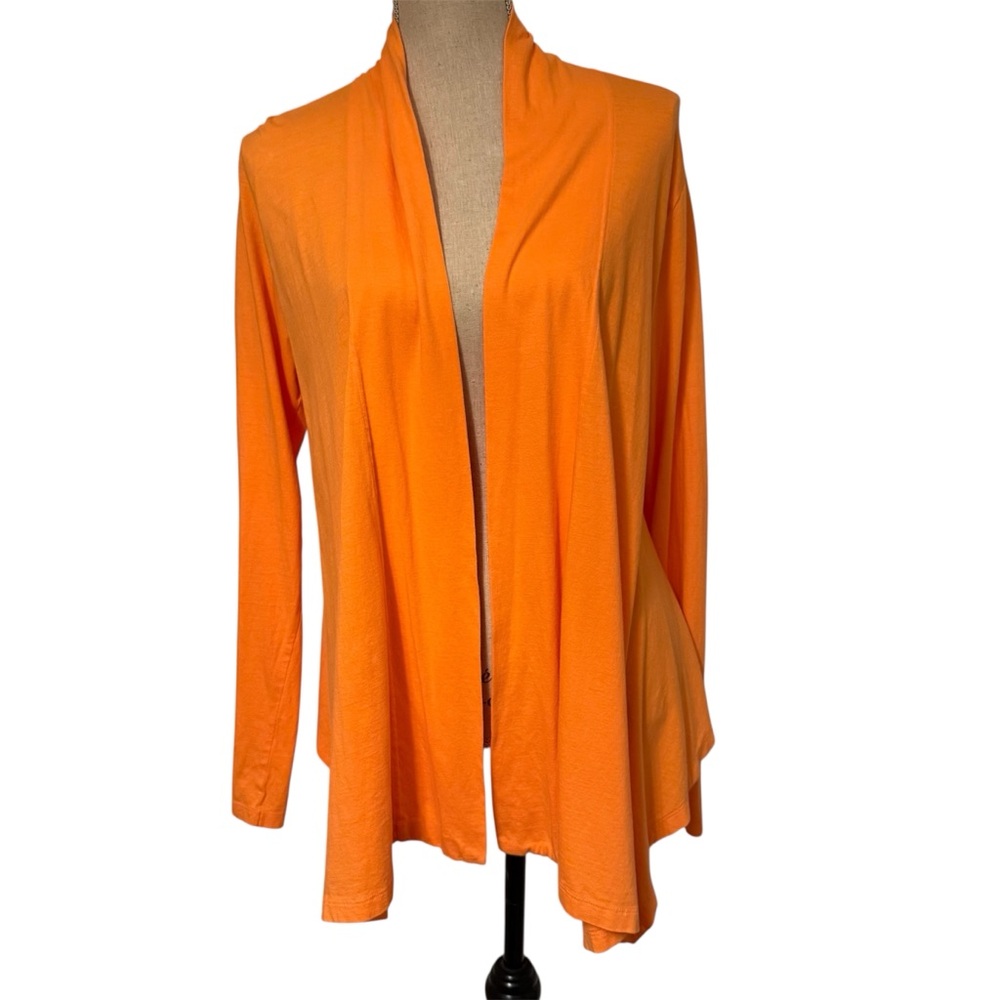 LILLY PULITZER CARDIGAN SWEATER ORANGE FABRIC OPEN FRONT ASYMMETRIC SIZE L